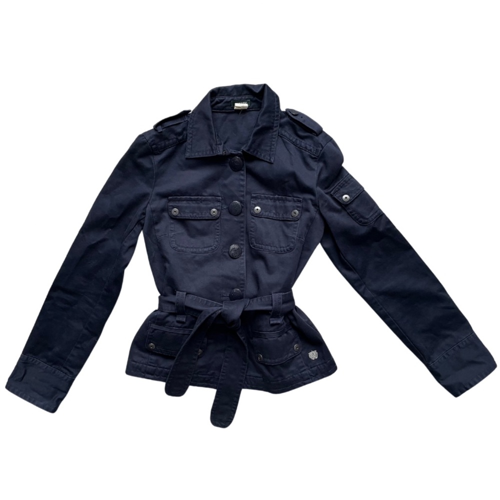 J.Crew Navy Military Style Belted Button Up Collared Jacket US XS